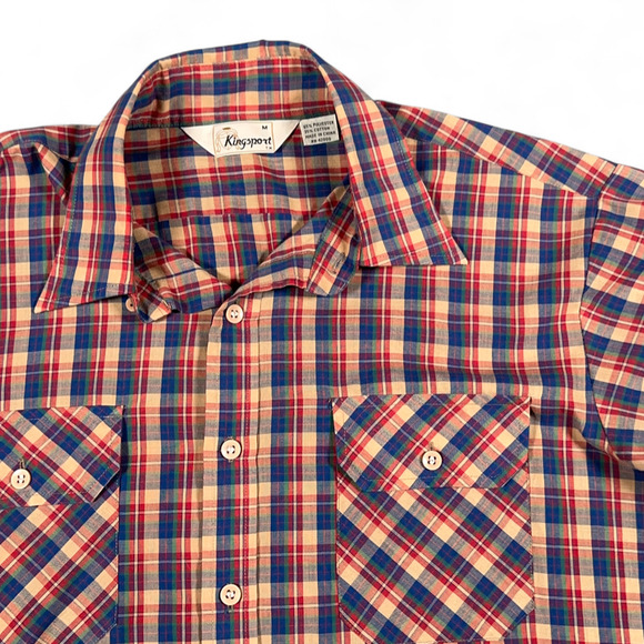 Vintage Kingsport Shirt Adult MEDIUM Brown Plaid Western Colorful Sears 80s - Picture 2 of 8